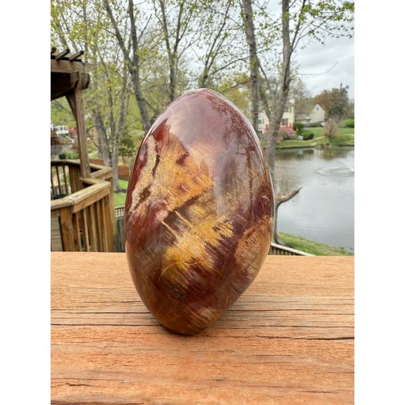 Large Polished Ocean Jasper Standing Freeform | Red, Ochre & Cream Banding - Picture 4 of 7